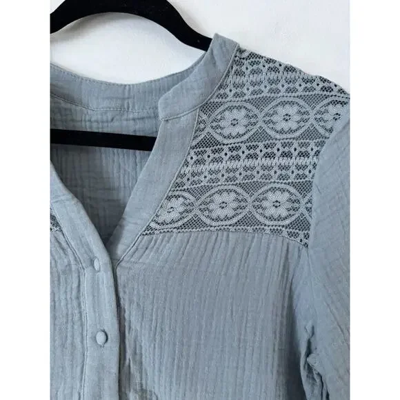 NWT CUPSHE Floral Lace Gauze Button Front Shirt Size XS - Picture 6 of 9